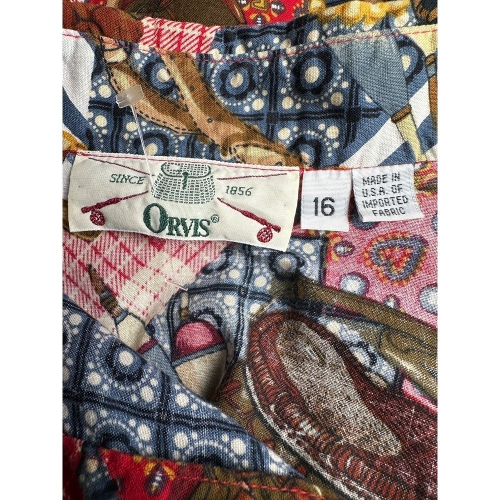 Vintage Orvis Womens 16 Fly Fishing Novelty Print Cotton Shirt Made in USA - Picture 4 of 11